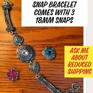 Heart Snap Bracelet with 3 Snaps, 18mm